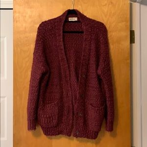 Fuzzy, burgundy cardigan